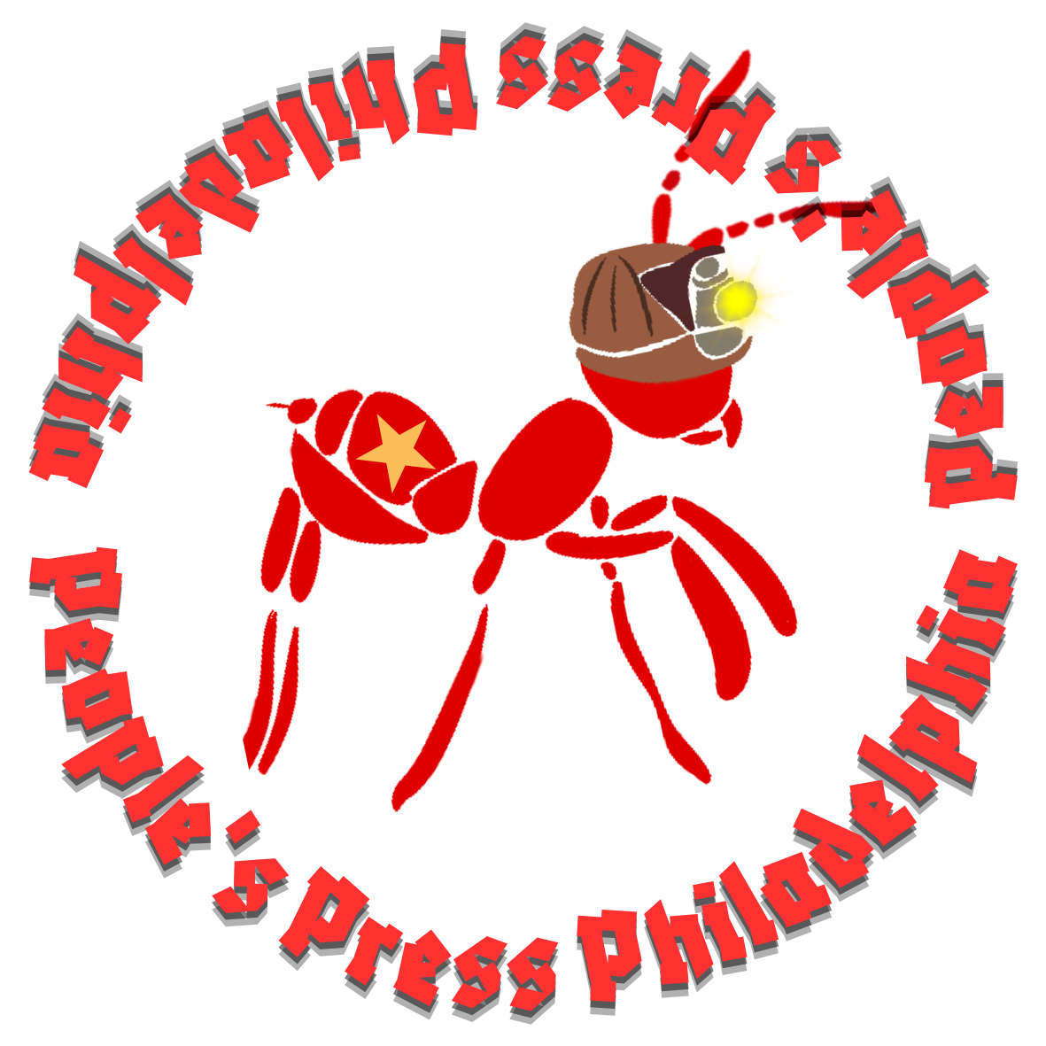 People's Press Philadelphia logo - a worker ant wearing a miner's lamp helmet, holding a torch